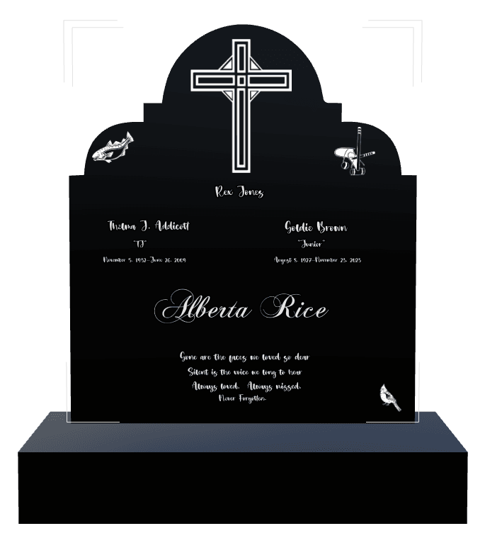 Laser-Etched Black Granite Headstone – Bird Cross preview
