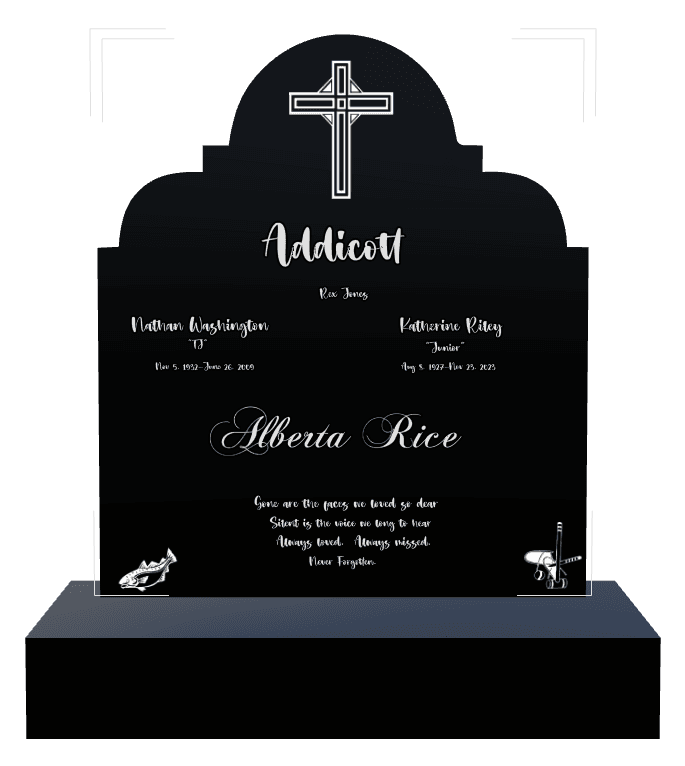 Laser-Etched Black Granite Headstone – Cross Fish preview