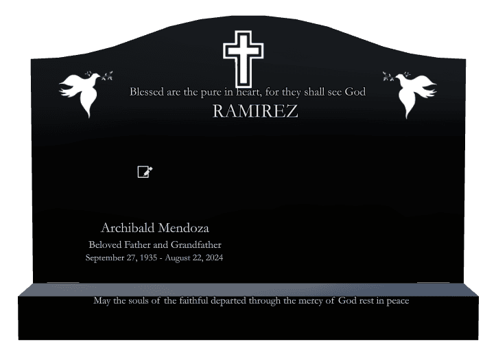 Serpentine Laser-Etched Black Granite Headstone – Blessed Are The Pure in Heart preview