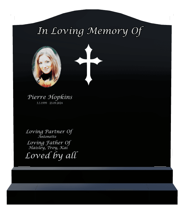 Serpentine Laser-Etched Black Granite Headstone – Loving Father preview