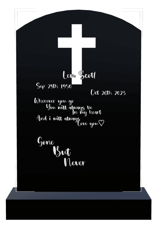 Curved Top Laser-Etched Black Granite Headstone – Gone But Never Forgotten preview