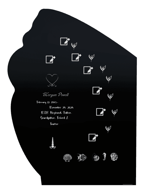 Laser-Etched Black Granite Headstone – Fish Flower preview