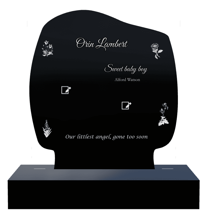 Laser-Etched Black Granite Headstone – Flower preview