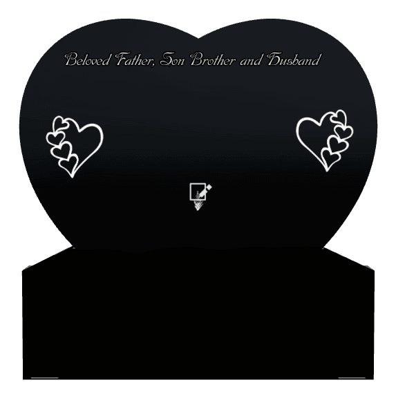 Heart Laser-Etched Black Granite Headstone – flower preview