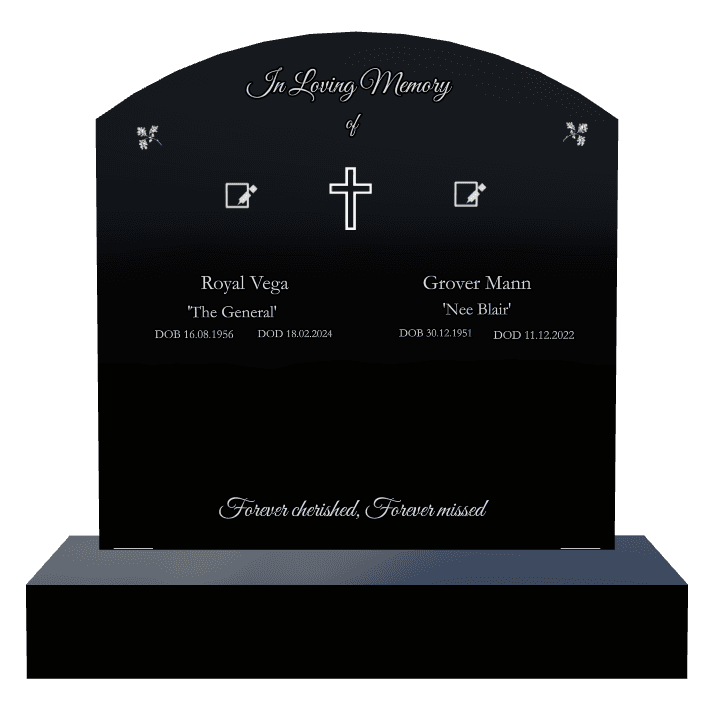 Curved Top Laser-Etched Black Granite Headstone – In Loving Memory preview
