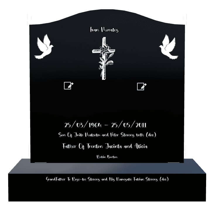 Serpentine Laser-Etched Black Granite Headstone – Peter preview