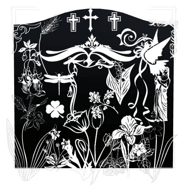 Serpentine Laser-Etched Black Granite Headstone – Cross Dove preview