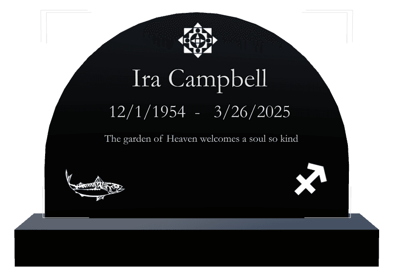 Half Round Laser-Etched Black Granite Headstone – Fish preview