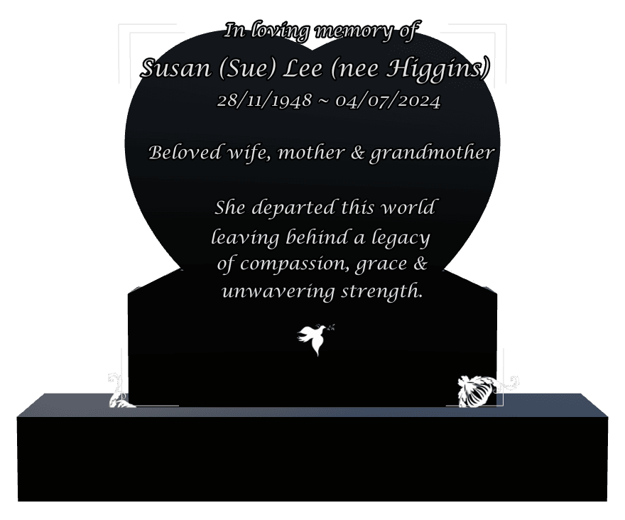 Heart Laser-Etched Black Granite Headstone – dove preview
