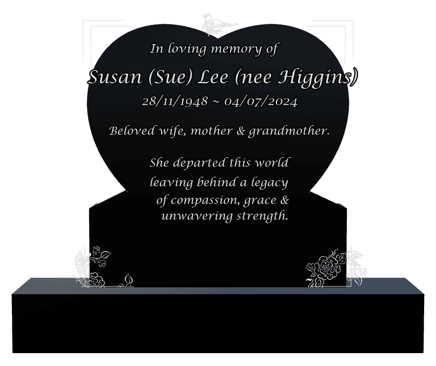 Heart Laser-Etched Black Granite Headstone – flower preview