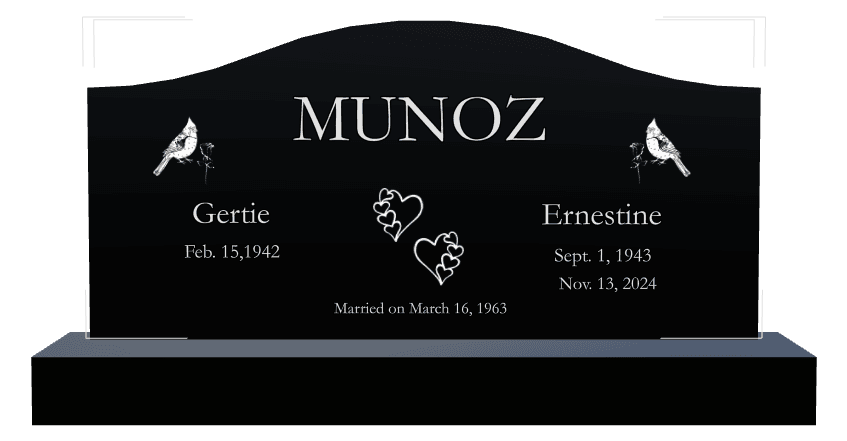 Serpentine Laser-Etched Black Granite Headstone – Bird Flower Headstone preview