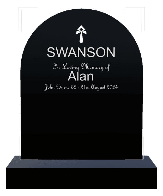 Half Round Laser-Etched Black Granite Headstone – In Loving Memory Headstone preview