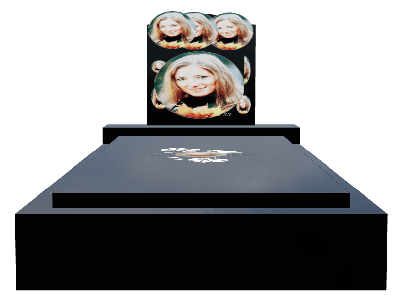 Square Laser-Etched Black Granite Monument – Flower preview