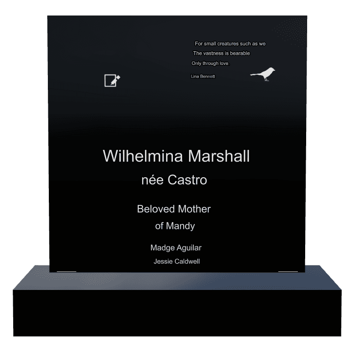 Square Laser-Etched Black Granite Headstone – Bird preview
