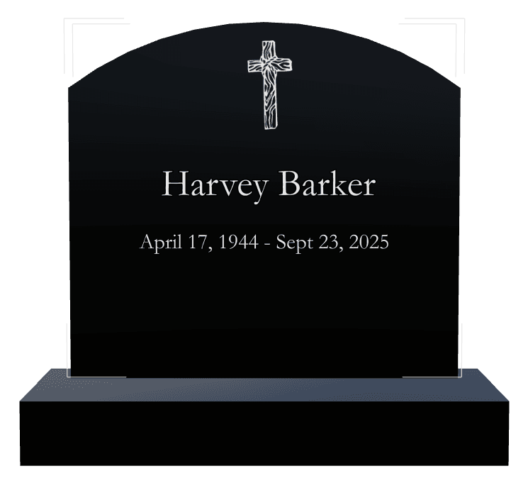 Curved Top Laser-Etched Black Granite Headstone – John preview