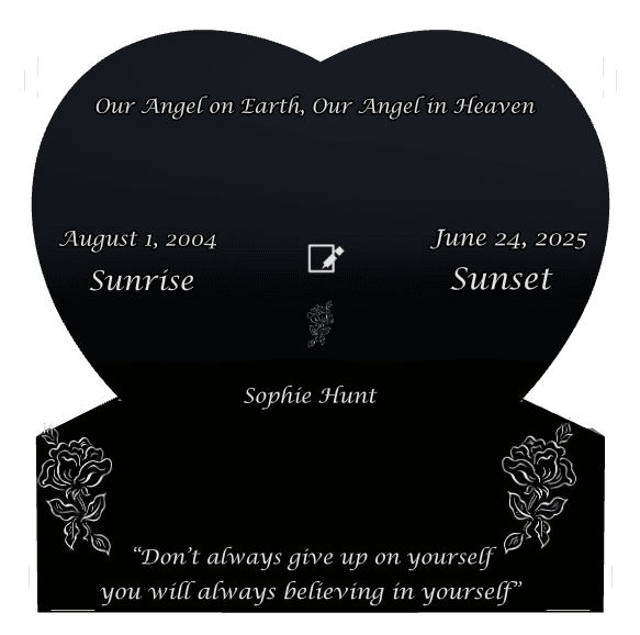 Heart Laser-Etched Black Granite Headstone – flower preview