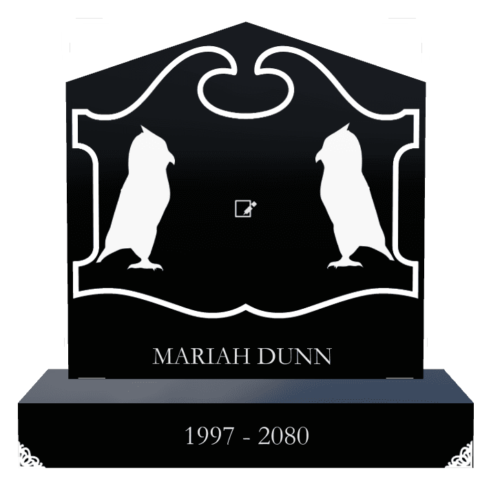 Peak Laser-Etched Black Granite Headstone – Owl Headstone preview