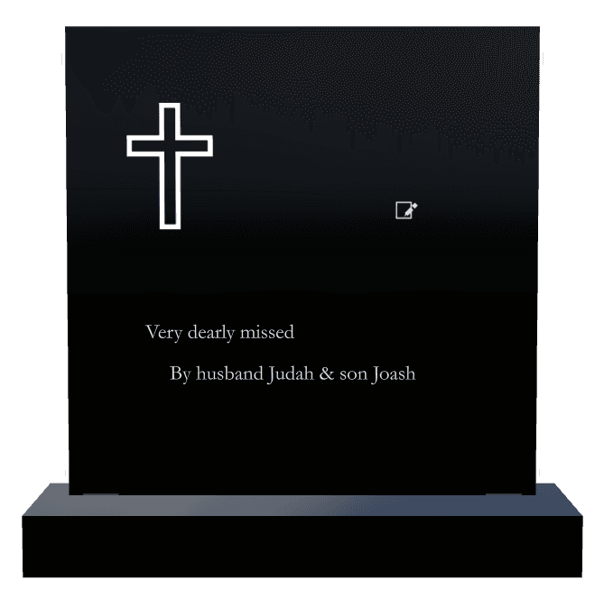 Square Laser-Etched Black Granite Headstone – Cross preview