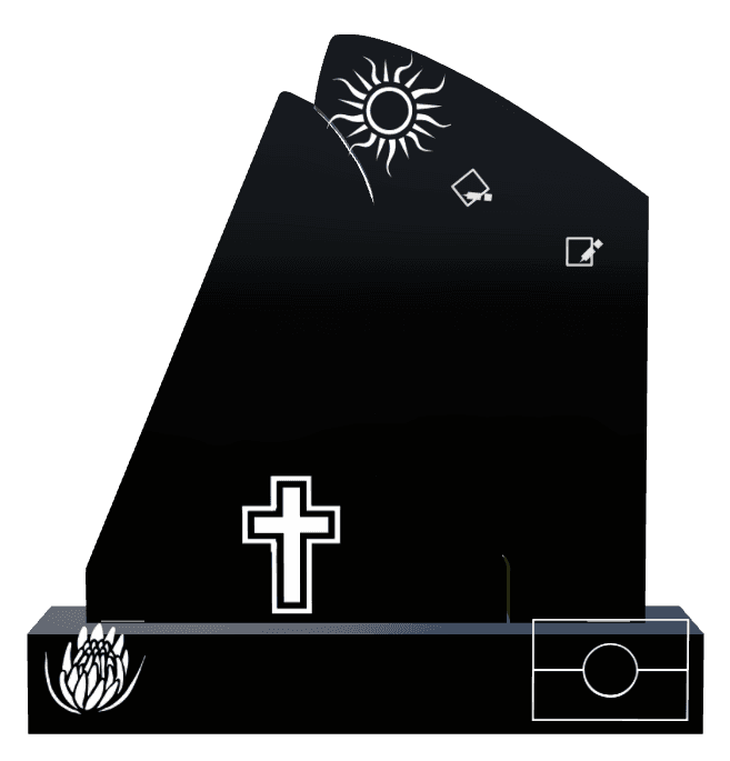 Laser-Etched Black Granite Headstone – Cross Sun preview