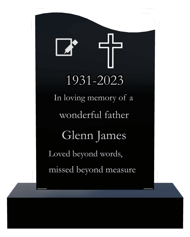 Left Wave Laser-Etched Black Granite Headstone – Loved Beyond Words preview
