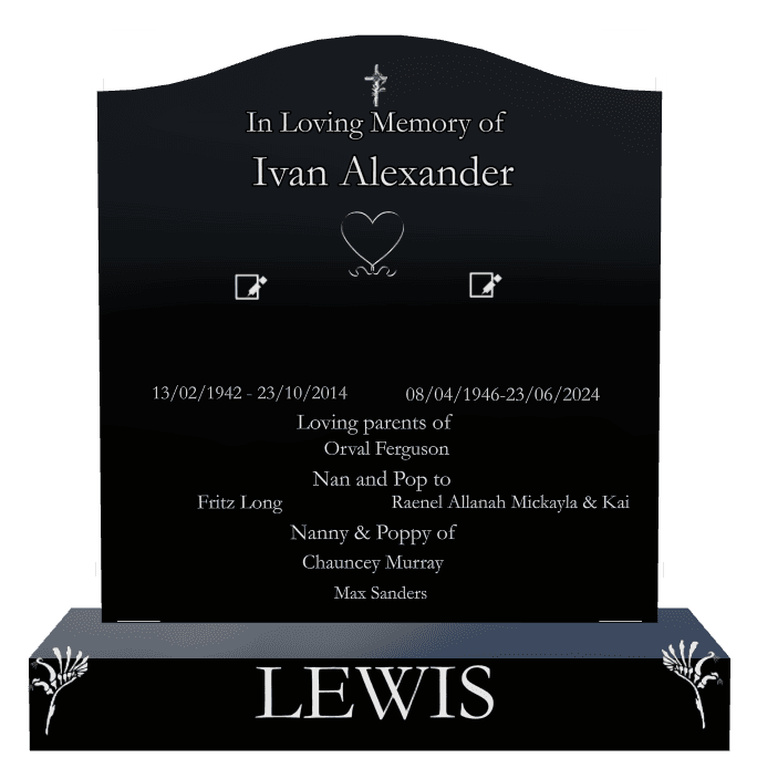 Serpentine Laser-Etched Black Granite Headstone – In Loving Memory preview