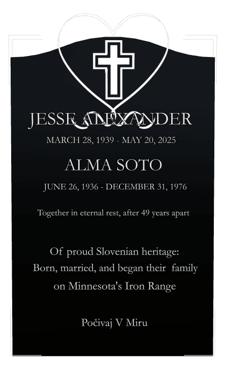 Serpentine Laser-Etched Black Granite Headstone – Cross Heart preview