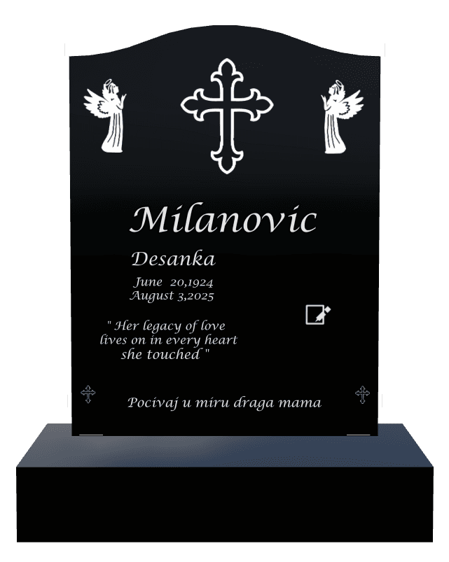 Serpentine Laser-Etched Black Granite Headstone – Angel Cross preview