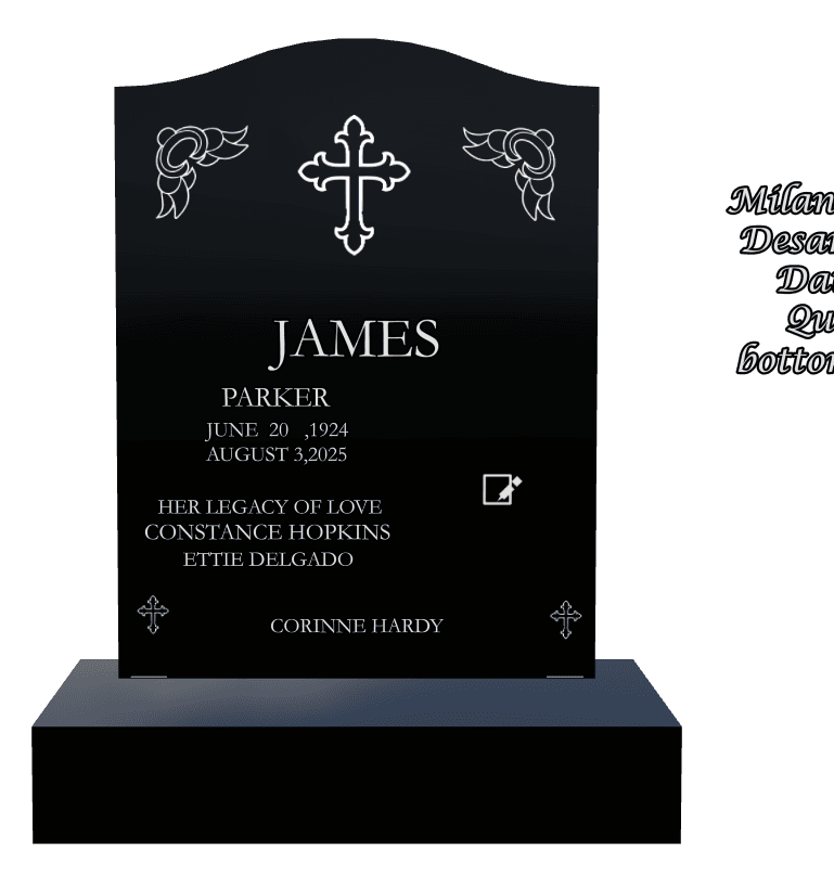 Serpentine Laser-Etched Black Granite Headstone – Cross preview