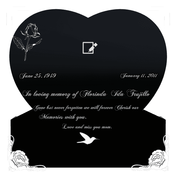 Heart Laser-Etched Black Granite Headstone – bird and flower preview