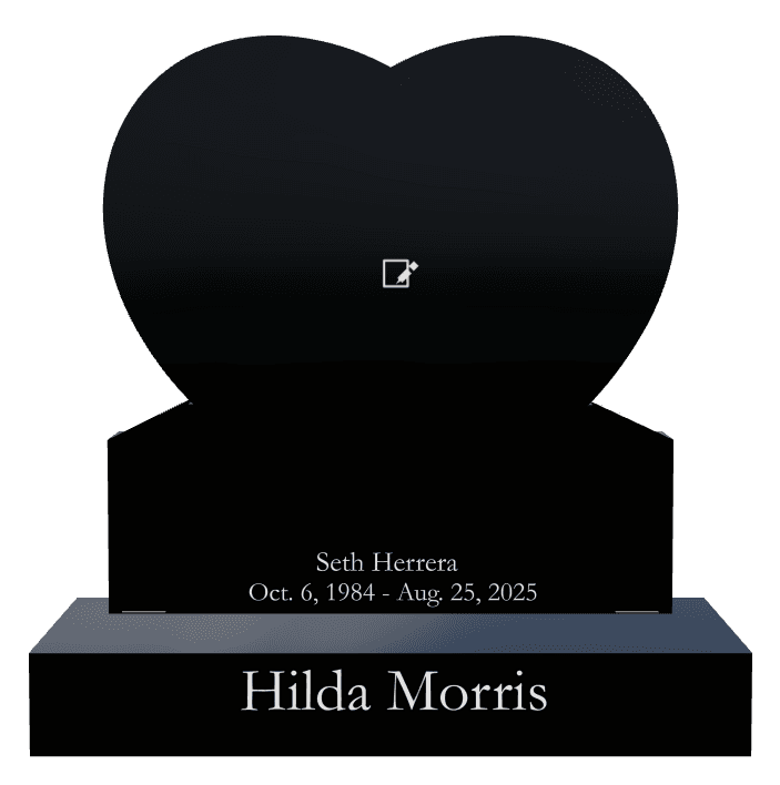 Heart Laser-Etched Black Granite Headstone – Biblical Memorial preview
