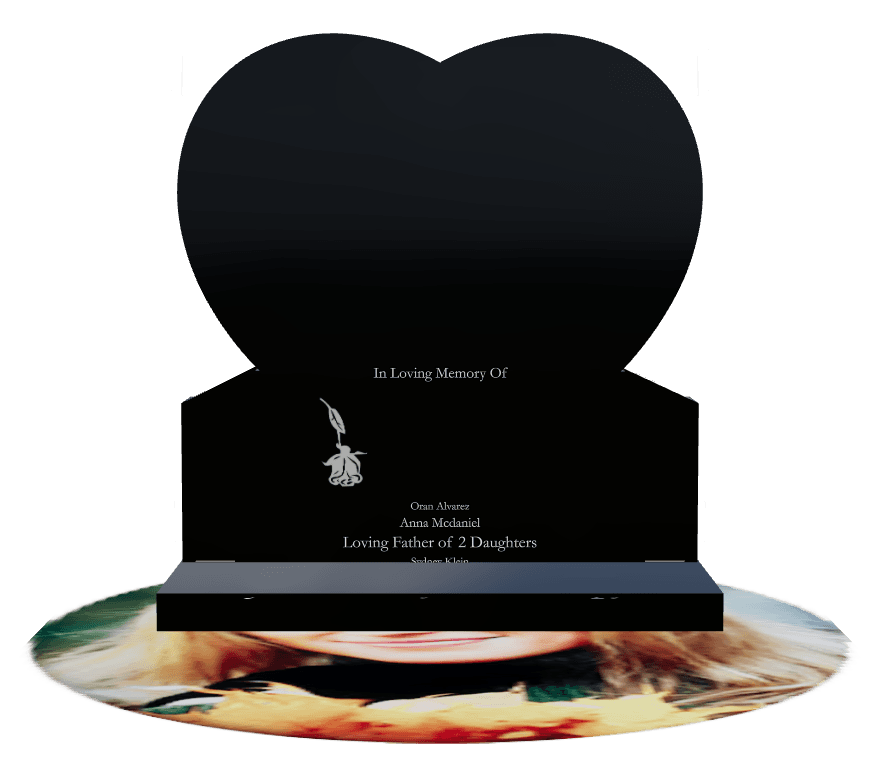 Heart Laser-Etched Black Granite Headstone – birds and heart preview