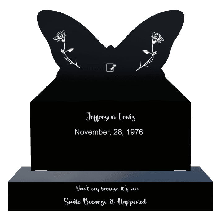 Laser-Etched Black Granite Headstone – Flower preview