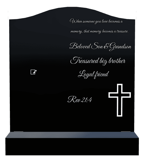 Serpentine Laser-Etched Black Granite Headstone – Beloved Son preview