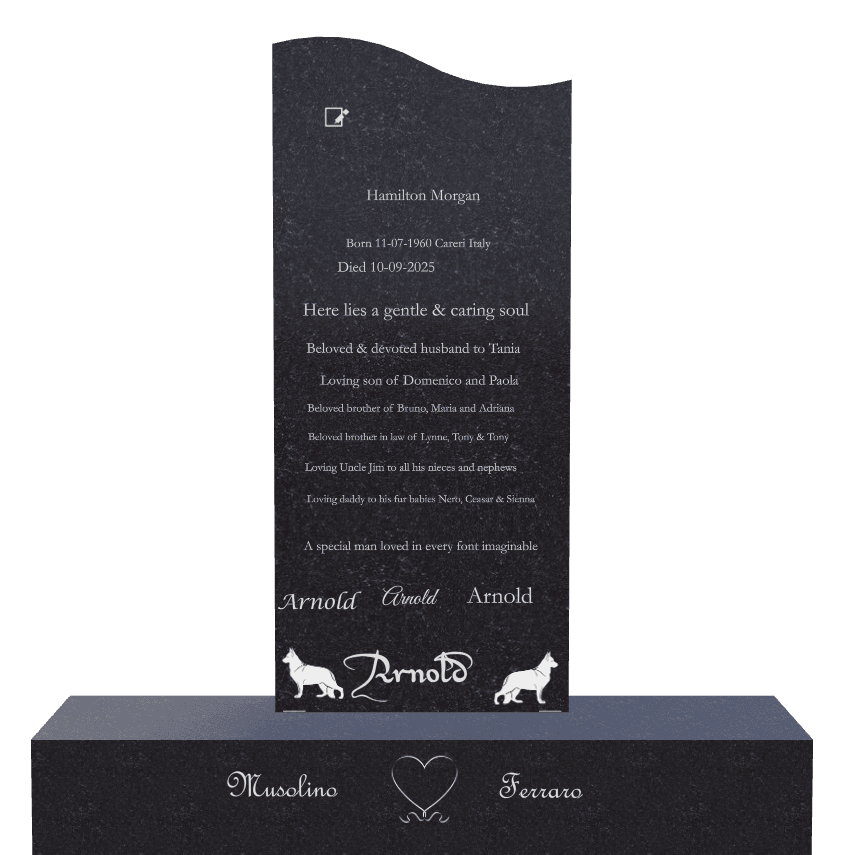 Left Wave Traditional Engraved Headstone – Devoted Husband preview