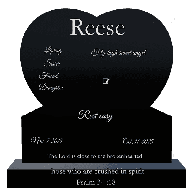 Heart Laser-Etched Black Granite Headstone – Biblical Memorial preview