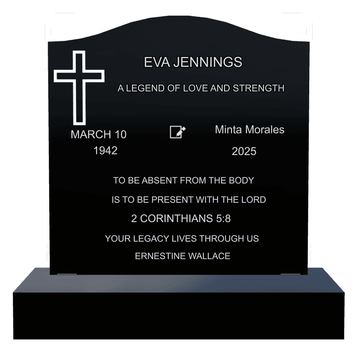 Serpentine Laser-Etched Black Granite Headstone – 2 Corinthians preview