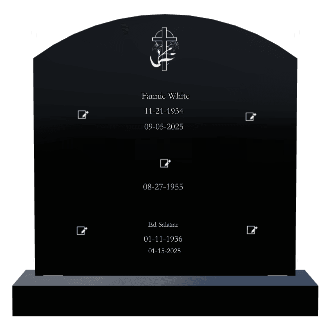 Curved Top Laser-Etched Black Granite Headstone – Memorial preview