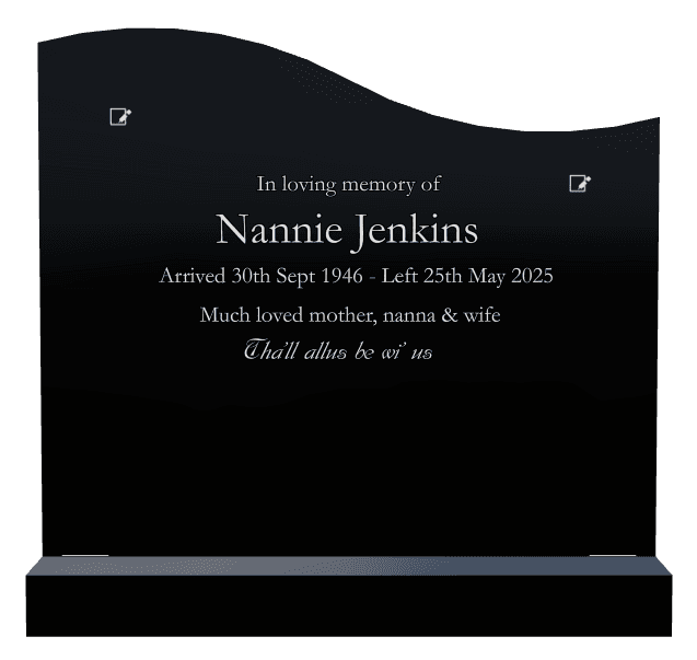 Left Wave Laser-Etched Black Granite Headstone – Much Loved Headstone preview