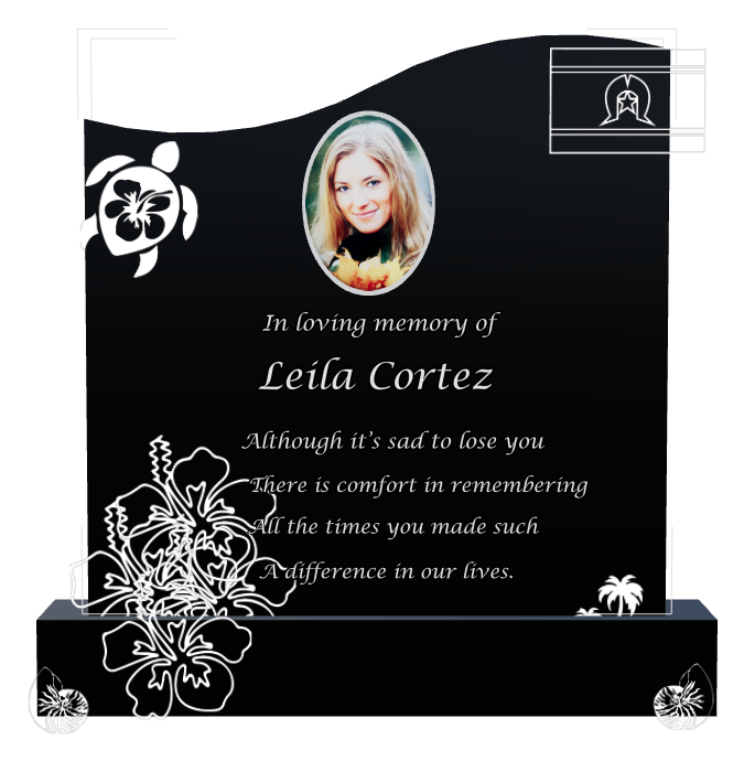 Floral Memorial Laser-Etched Black Granite Headstone design preview