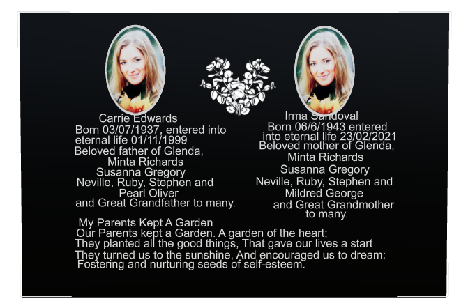Mother Memorial Laser-Etched Colour Plaque design preview