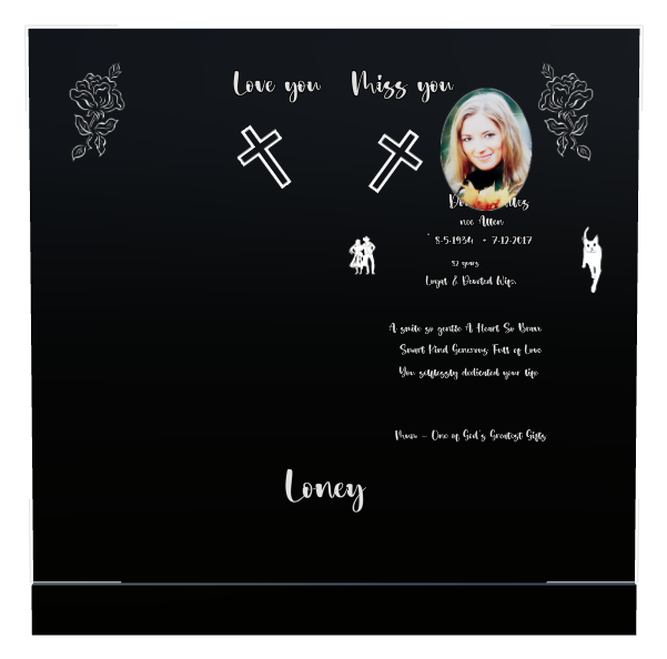 Wife Memorial Laser-Etched Black Granite Headstone design preview