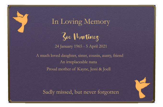 Mother Memorial Bronze Plaque design preview