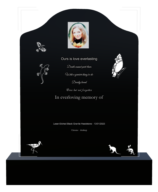 Memorial Laser-Etched Black Granite Headstone design preview