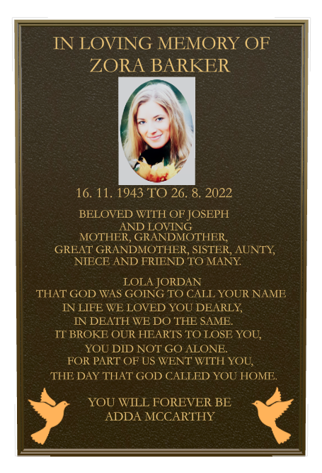 Mother Memorial Bronze Plaque design preview