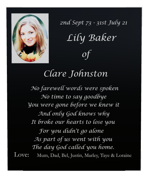 Mother Memorial Laser-Etched Colour Plaque design preview