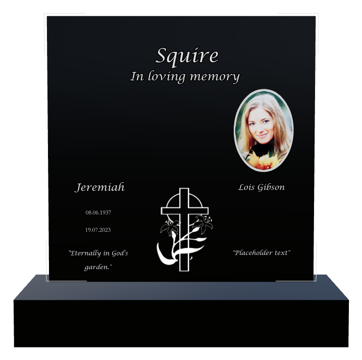 Garden Memorial Laser-Etched Black Granite Headstone design preview