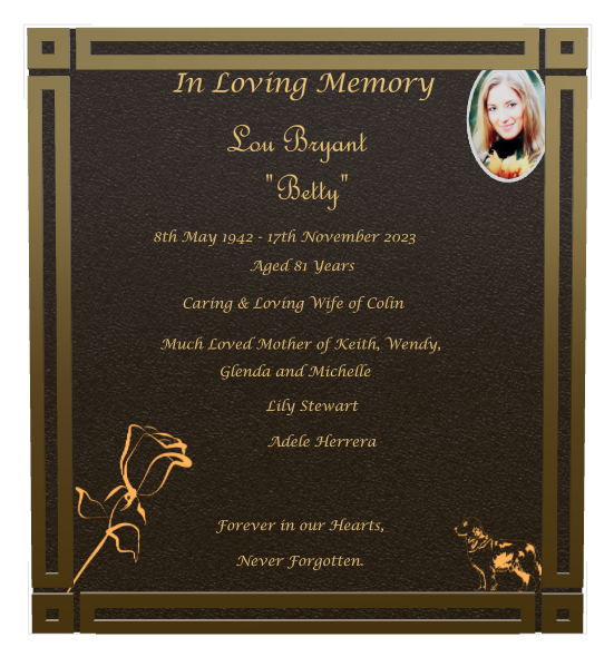 Wife Memorial Bronze Plaque design preview