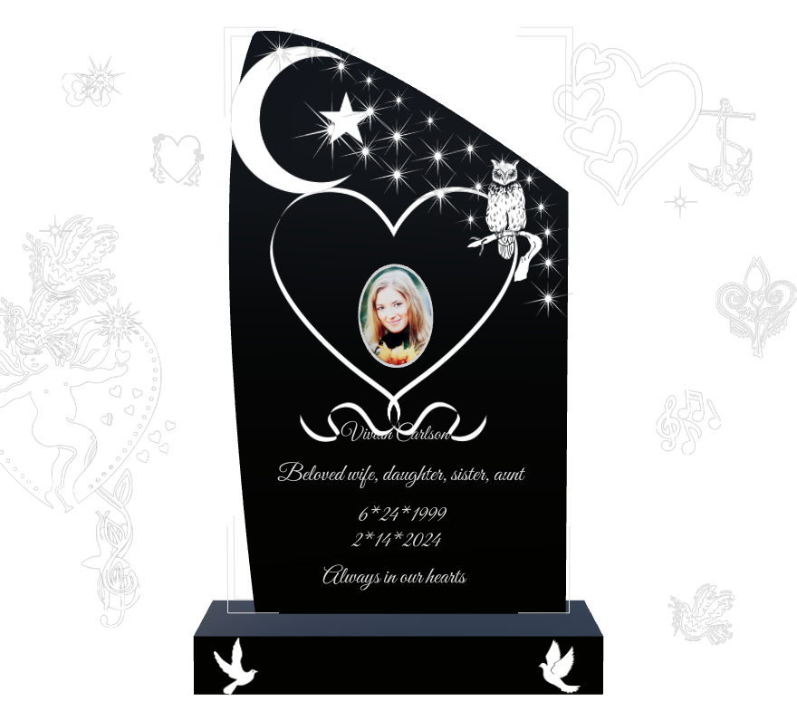Wife Memorial Laser-Etched Black Granite Headstone design preview