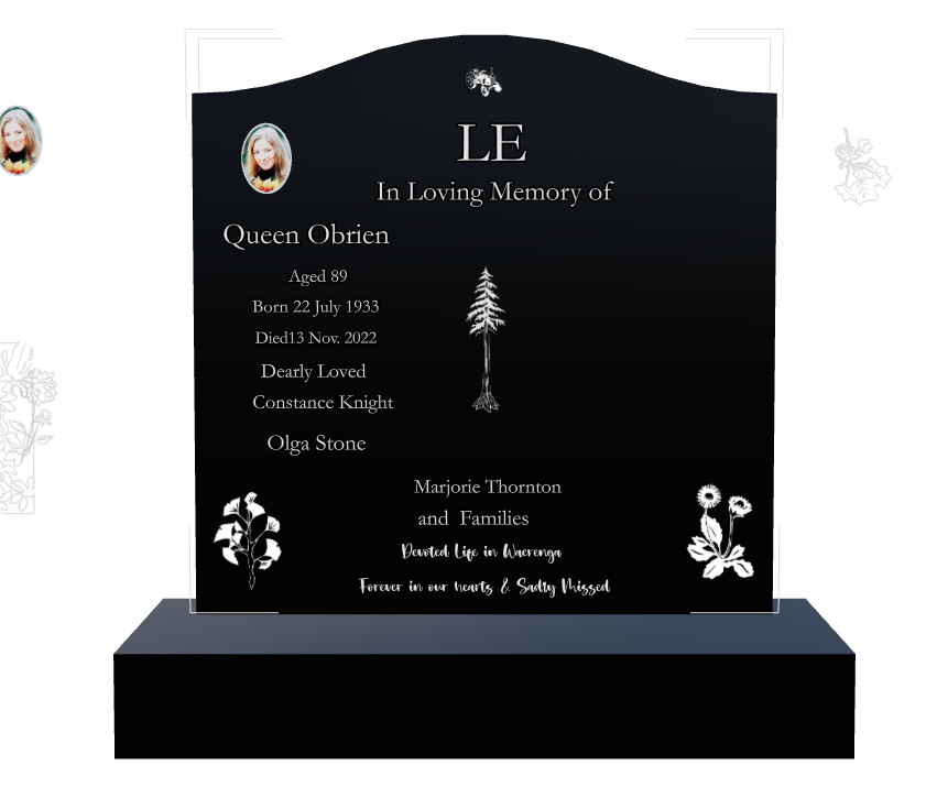 Mother Memorial Laser-Etched Black Granite Headstone design preview