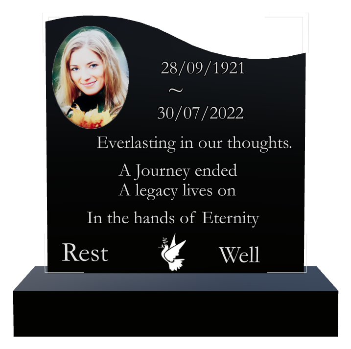 Dove Memorial Laser-Etched Black Granite Headstone design preview